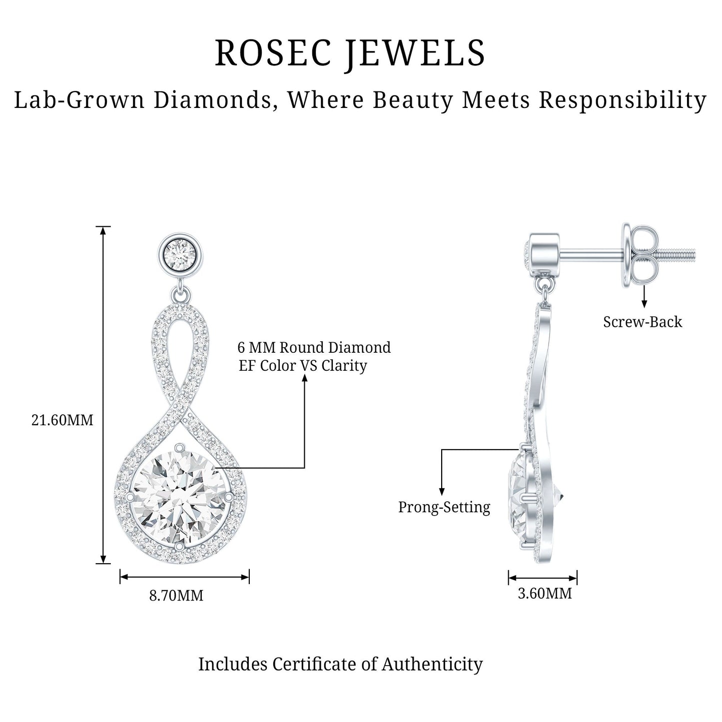 6 MM Lab Grown Diamond Infinity Dangle Earrings For Women