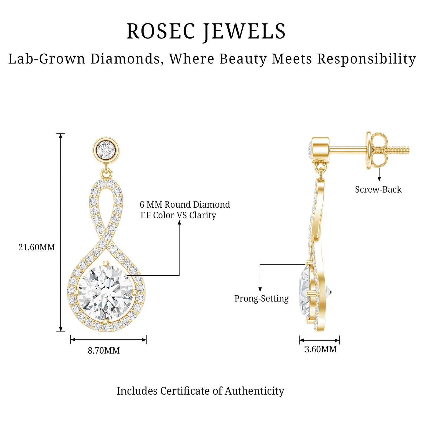 6 MM Lab Grown Diamond Infinity Dangle Earrings For Women