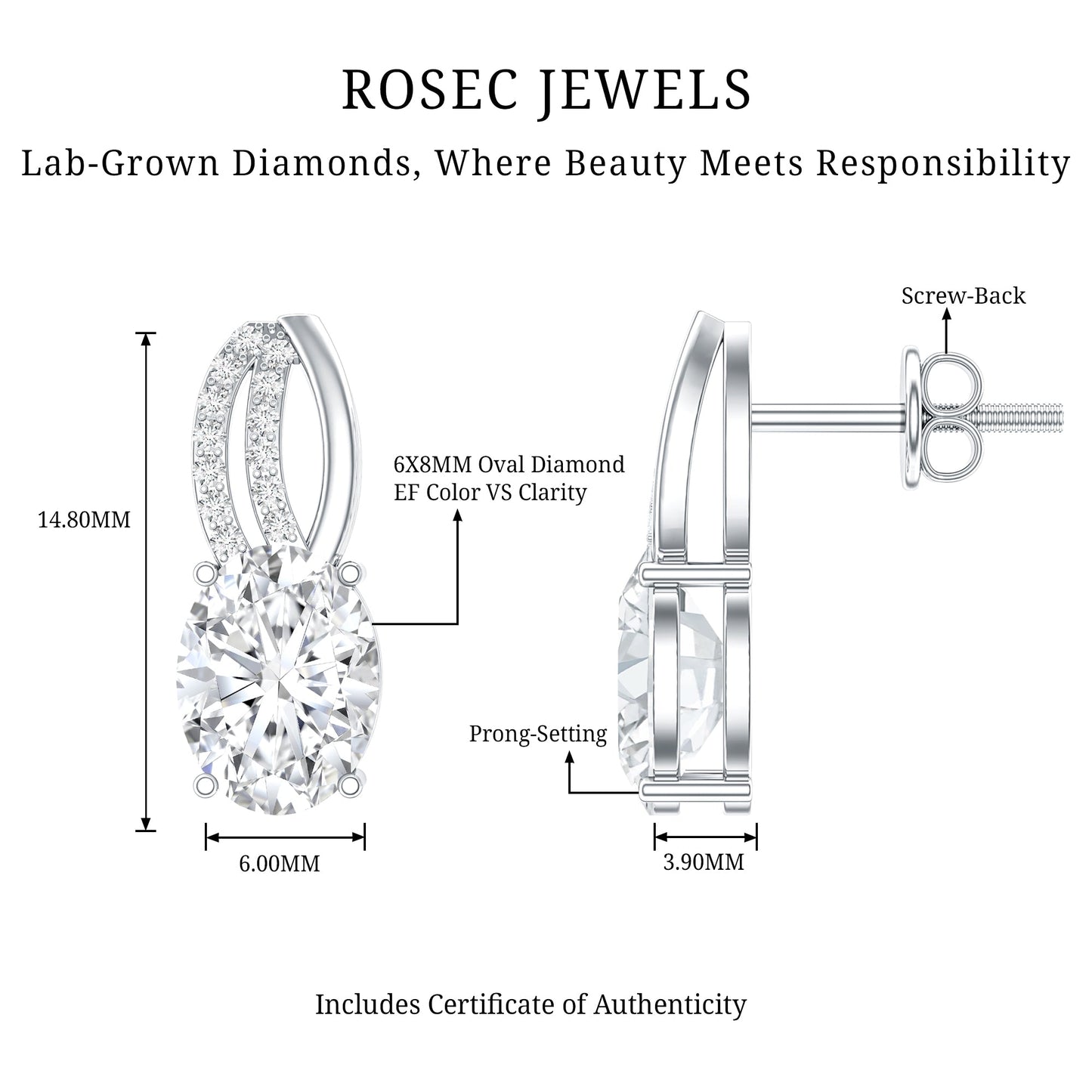 6X8 MM Oval Lab Grown Diamond Designer Studs For Women
