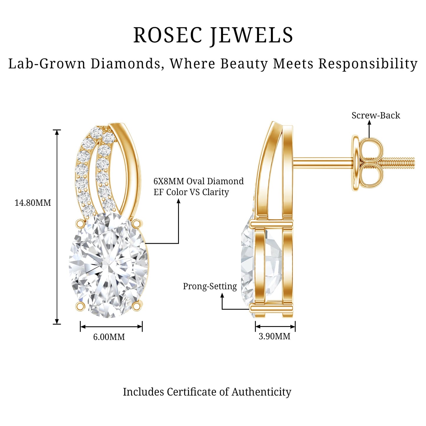 6X8 MM Oval Lab Grown Diamond Designer Studs For Women