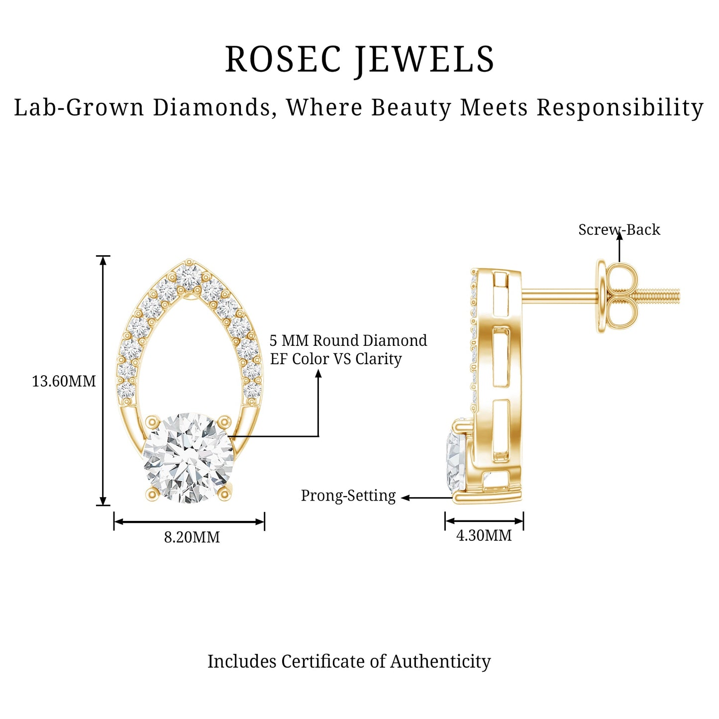 Certified 5 MM Lab Grown Diamond Leaf Stud Earrings