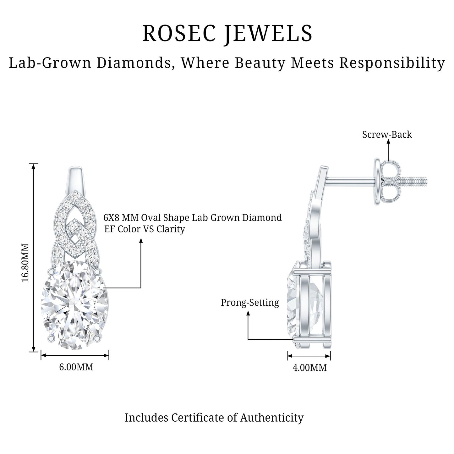 6X8 MM Oval Lab Grown Diamond Designer Stud Earrings