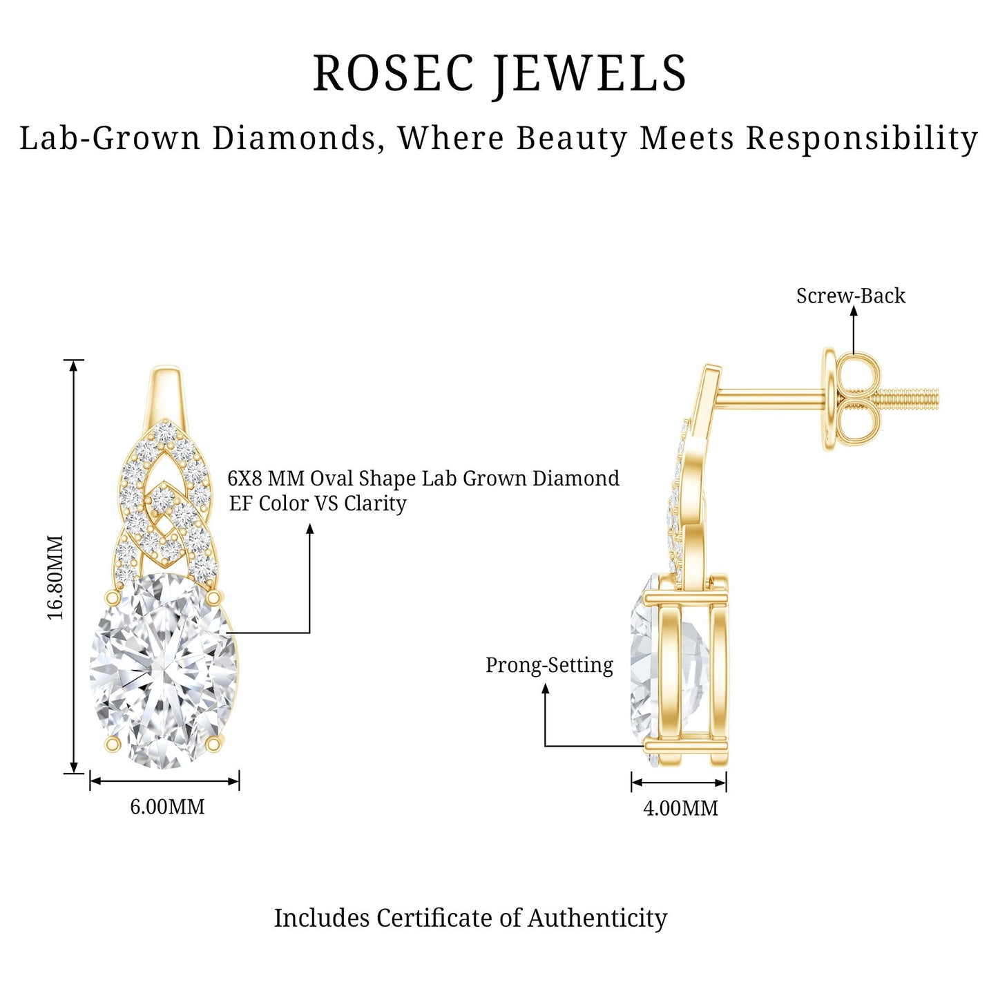 6X8 MM Oval Lab Grown Diamond Designer Stud Earrings