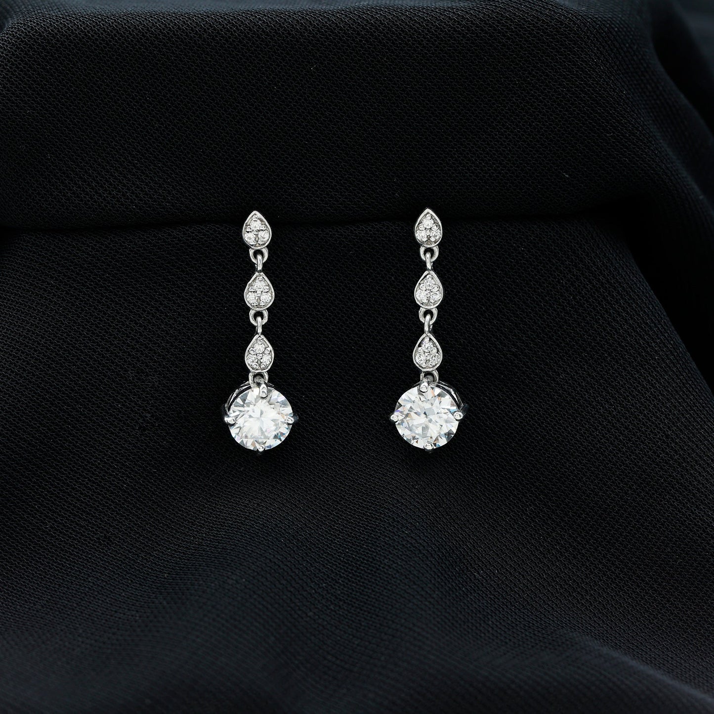 Certified Lab 7 MM Round Diamond Dangle Chain Earrings