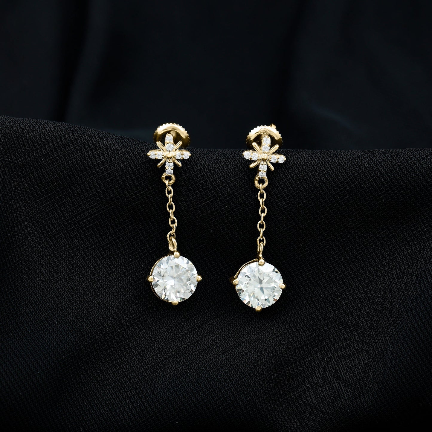 Certified 8 MM Round Lab Grown Diamond Flower Dangle Earrings