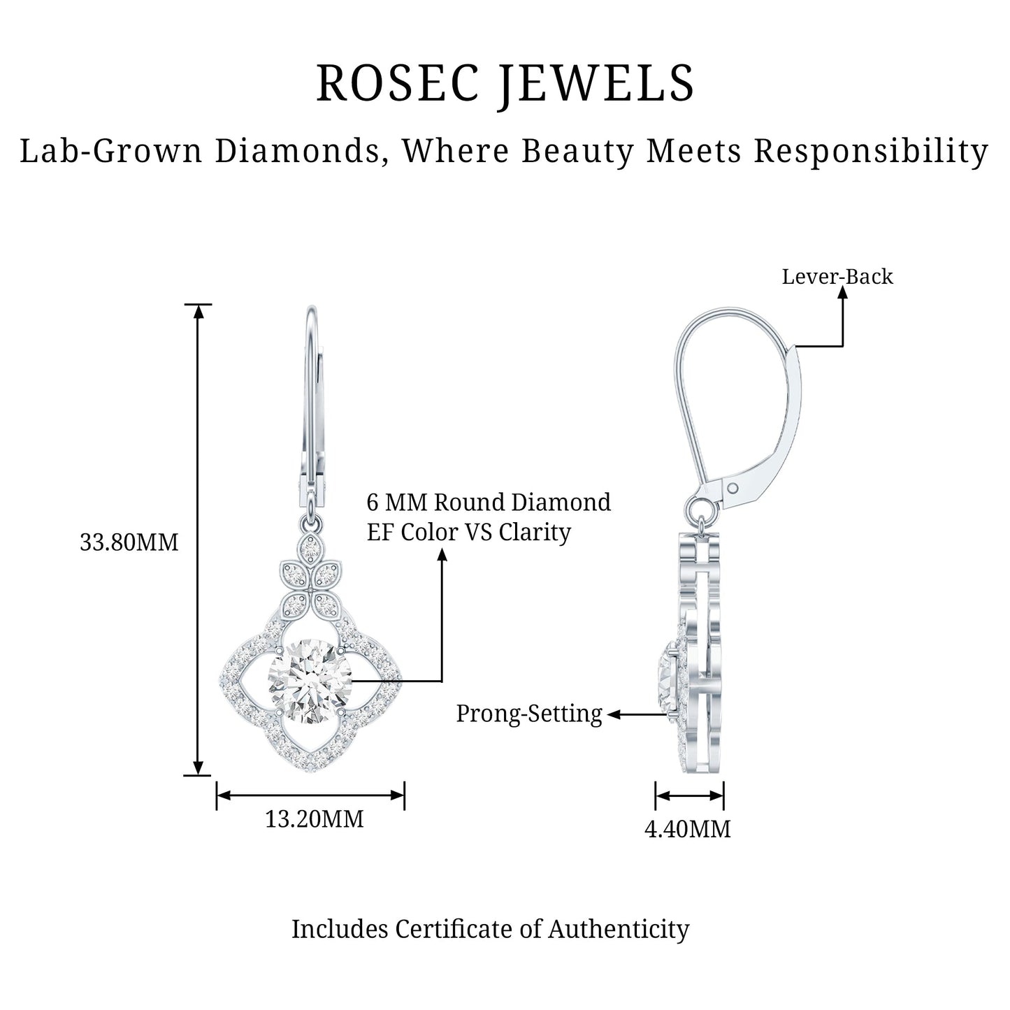 Certified Lab 6MM Round Diamond Flower Drop Earrings