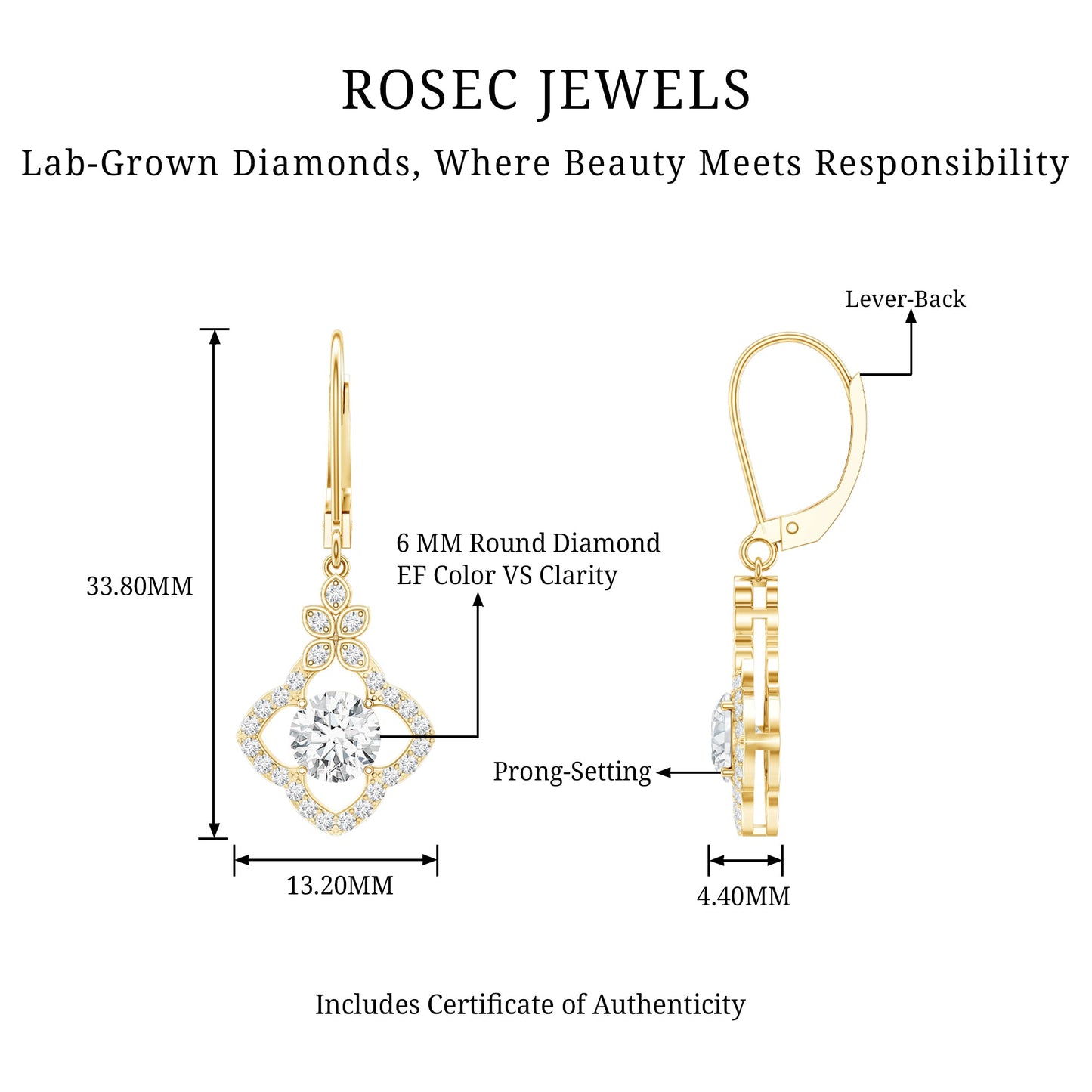 Certified Lab 6MM Round Diamond Flower Drop Earrings