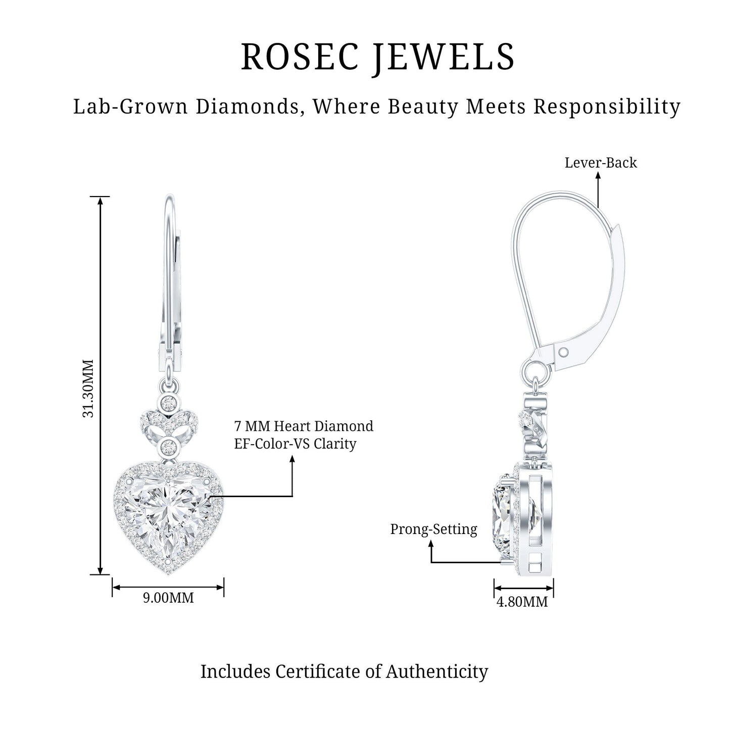 Certified 7MM Lab Grown Diamond Heart Drop Earrings