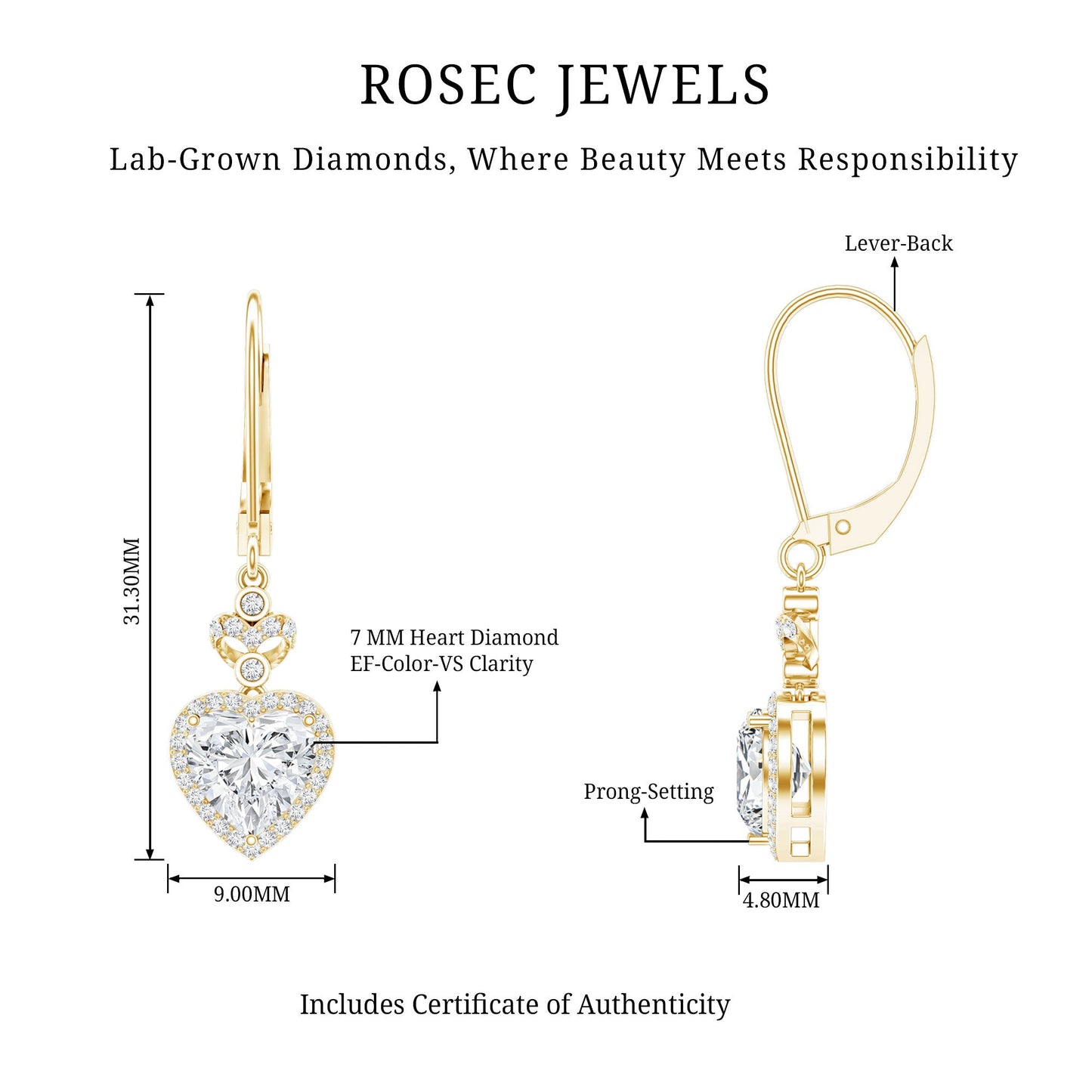 Certified 7MM Lab Grown Diamond Heart Drop Earrings