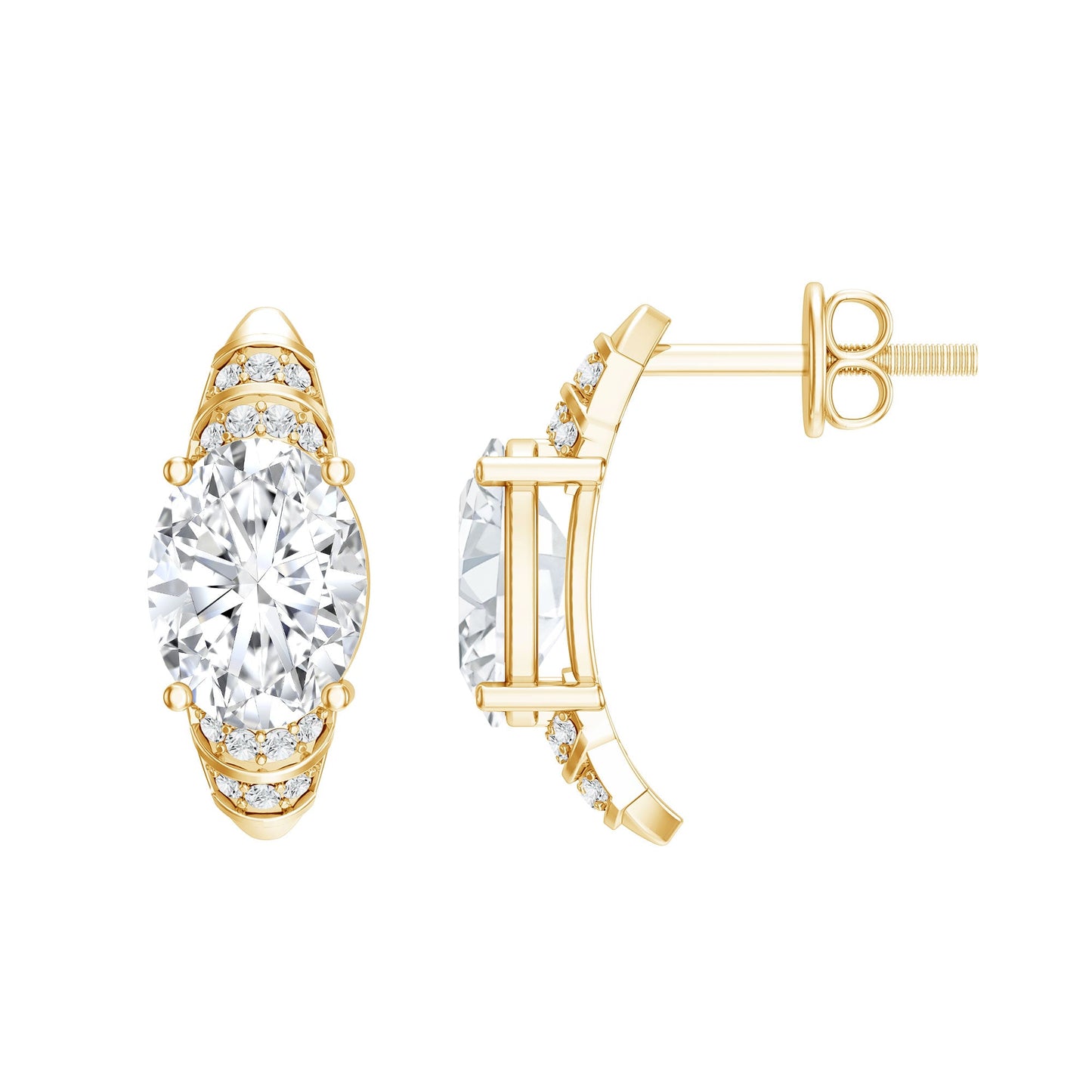2 Carat Oval Lab Grown Diamond Vintage Style Stud Earrings