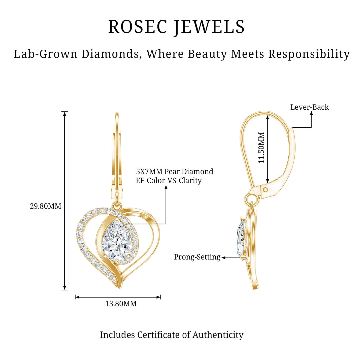 Certified 5X7MM Pear Lab Grown Diamond Heart Drop Earrings