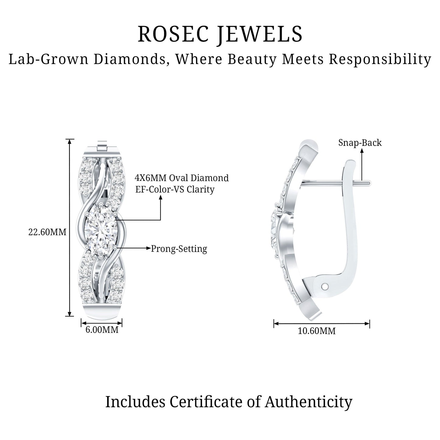 Certified Lab 4X6 mm Oval Diamond Infinity Earrings