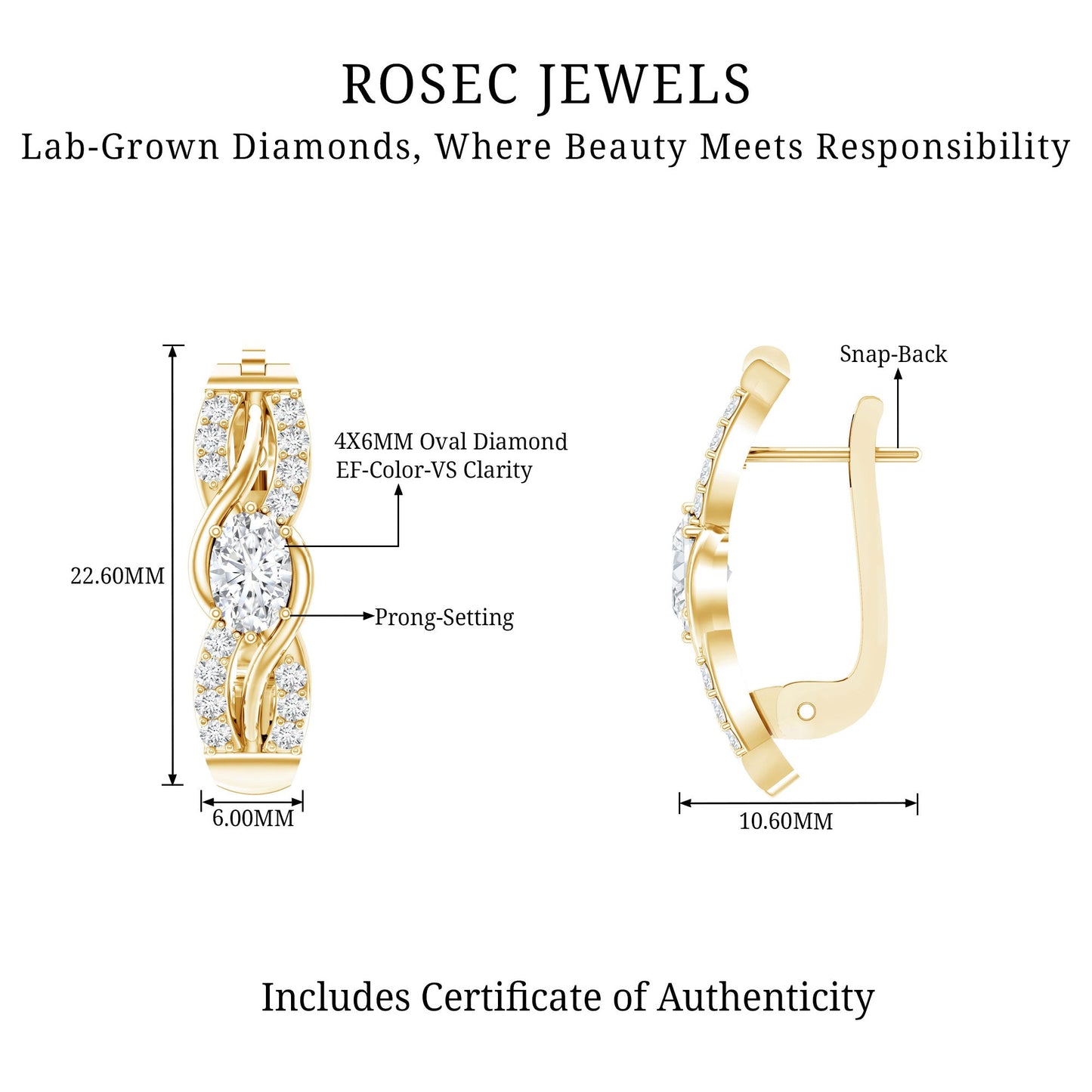 Certified Lab 4X6 mm Oval Diamond Infinity Earrings