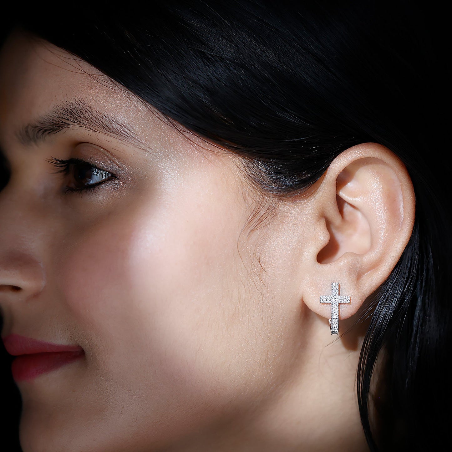 Lab Grown Diamond Religious Cross Earrings with Screw back