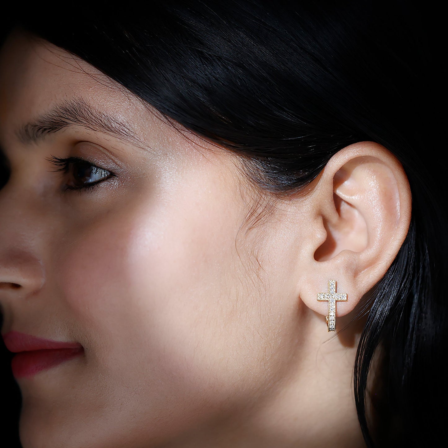 Lab Grown Diamond Religious Cross Earrings with Screw back