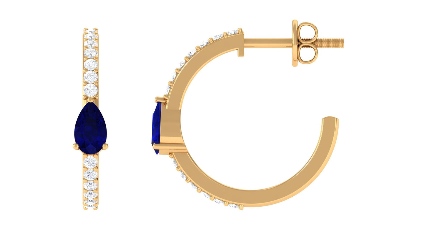 Pear Shaped Blue Sapphire And Diamond Hoop Earrings