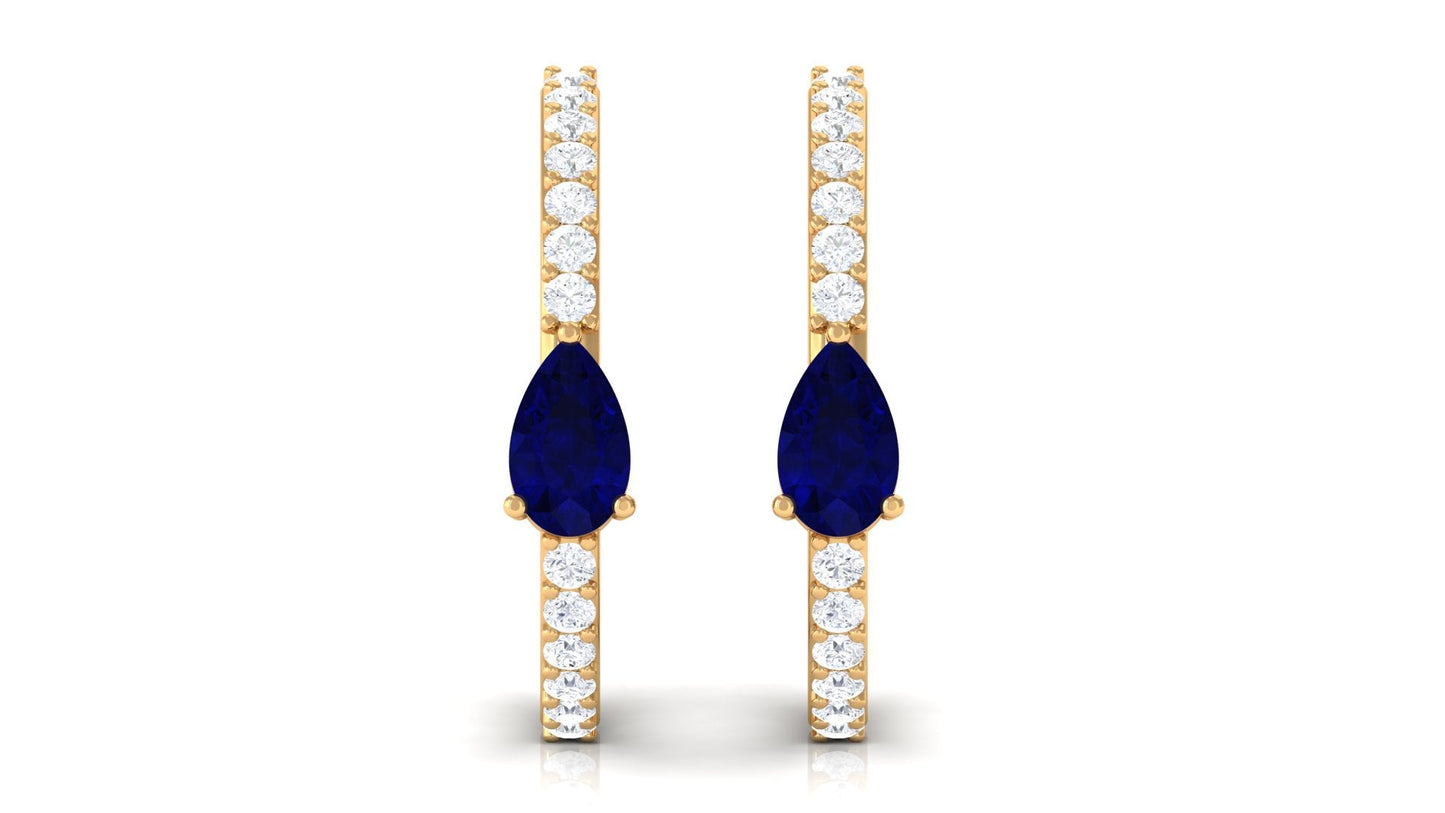 Pear Shaped Blue Sapphire And Diamond Hoop Earrings
