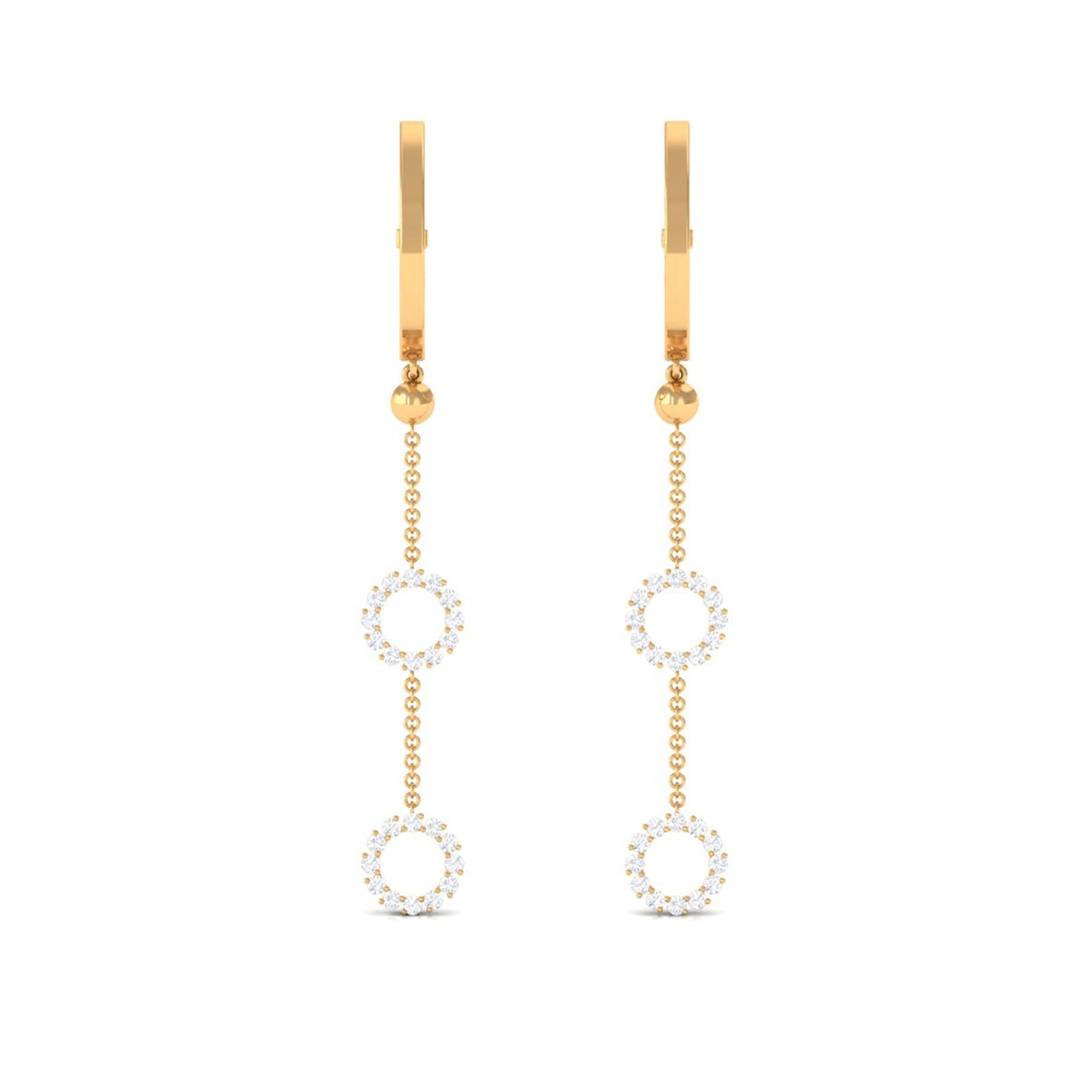 1 CT Open Circle Diamond Dangle Chain Hoop Earrings