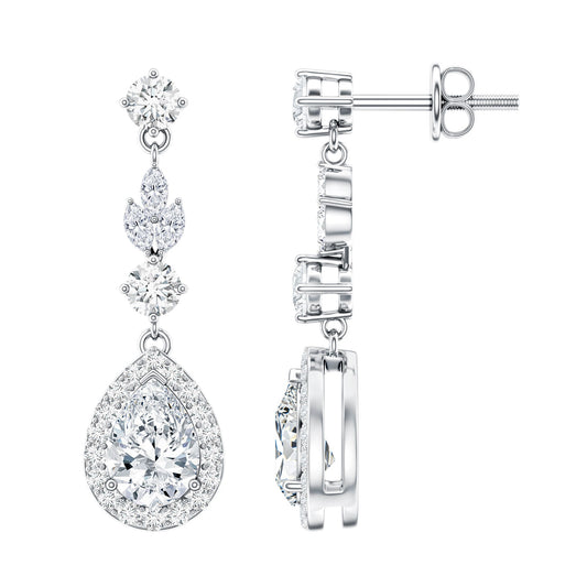 Certified Moissanite Wedding Dangling Earrings in Silver