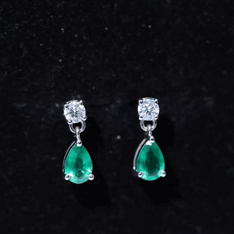 Natural Emerald and Moissanite Bridal Teardrop Earrings