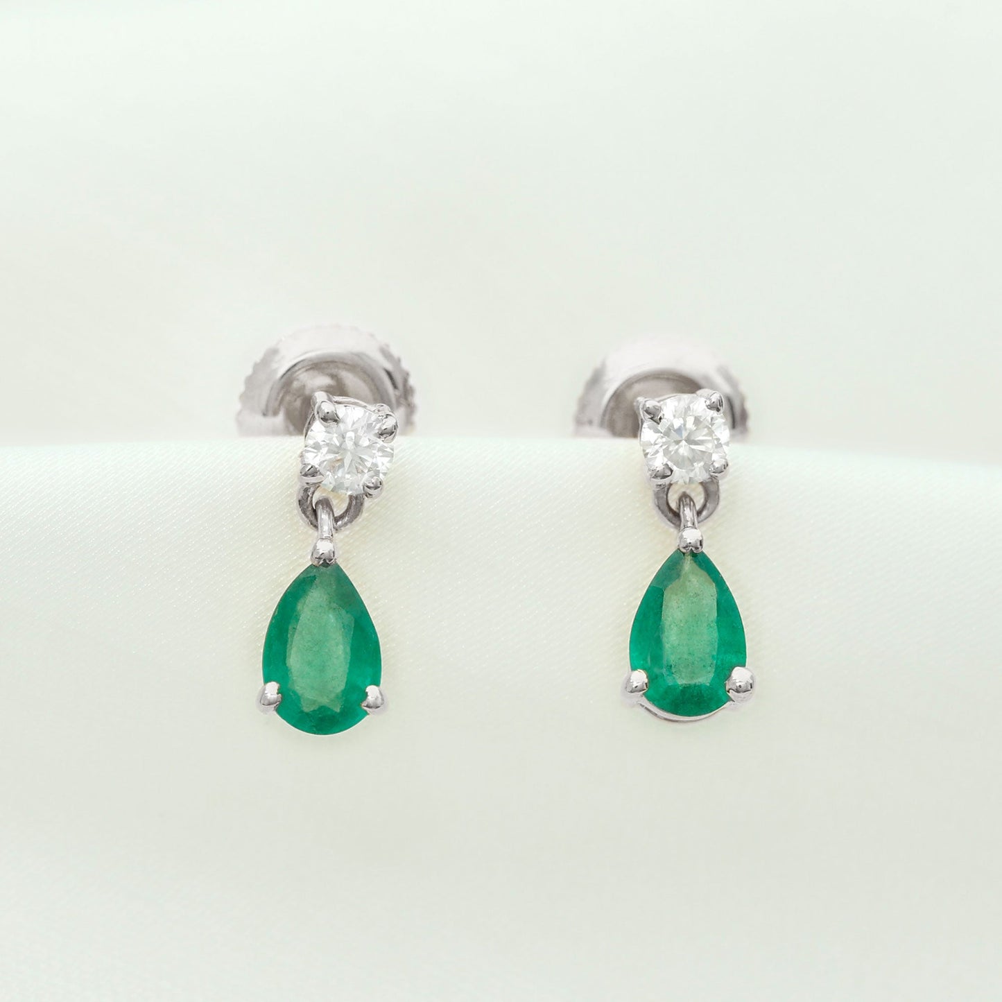 Natural Emerald and Moissanite Bridal Teardrop Earrings