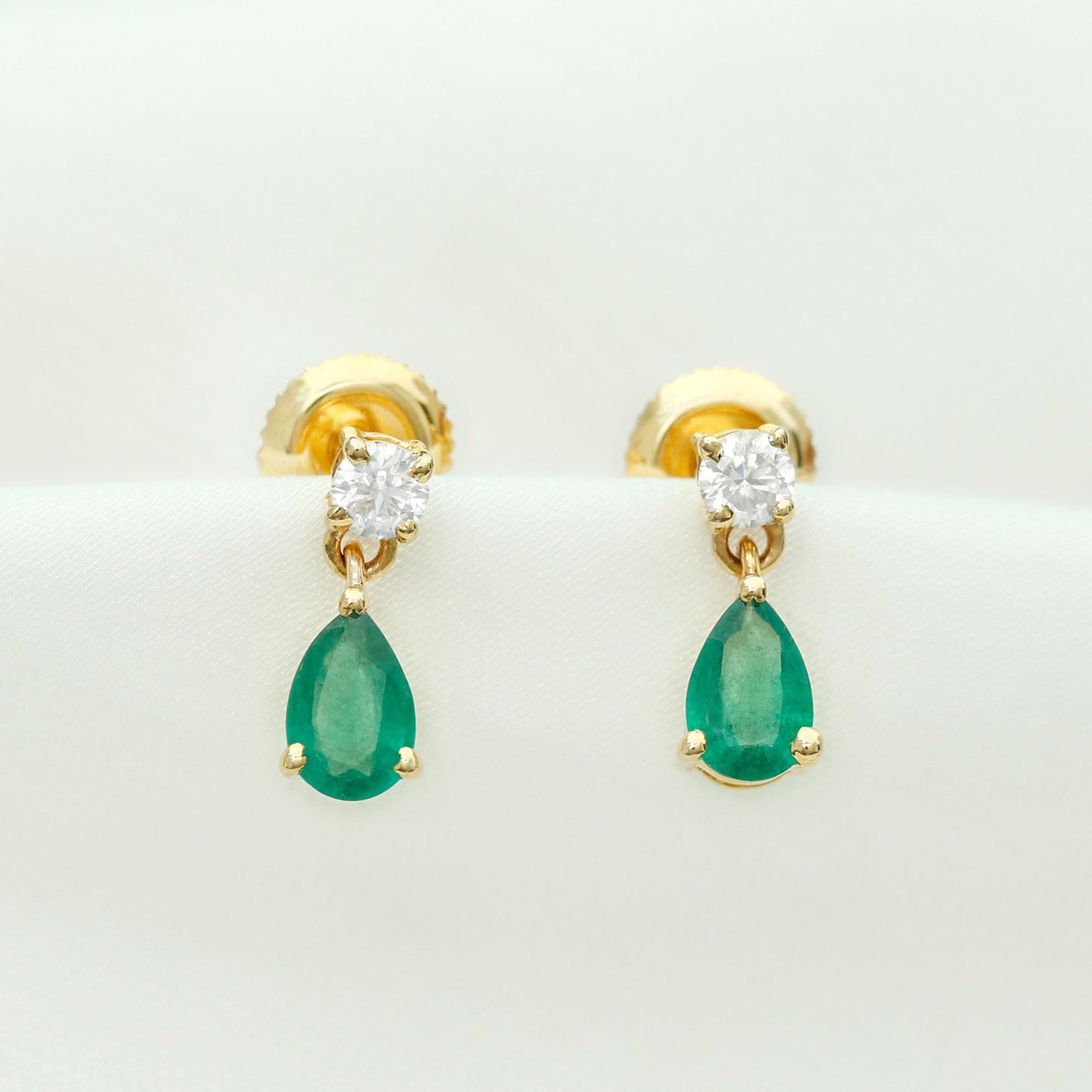 Natural Emerald and Moissanite Bridal Teardrop Earrings
