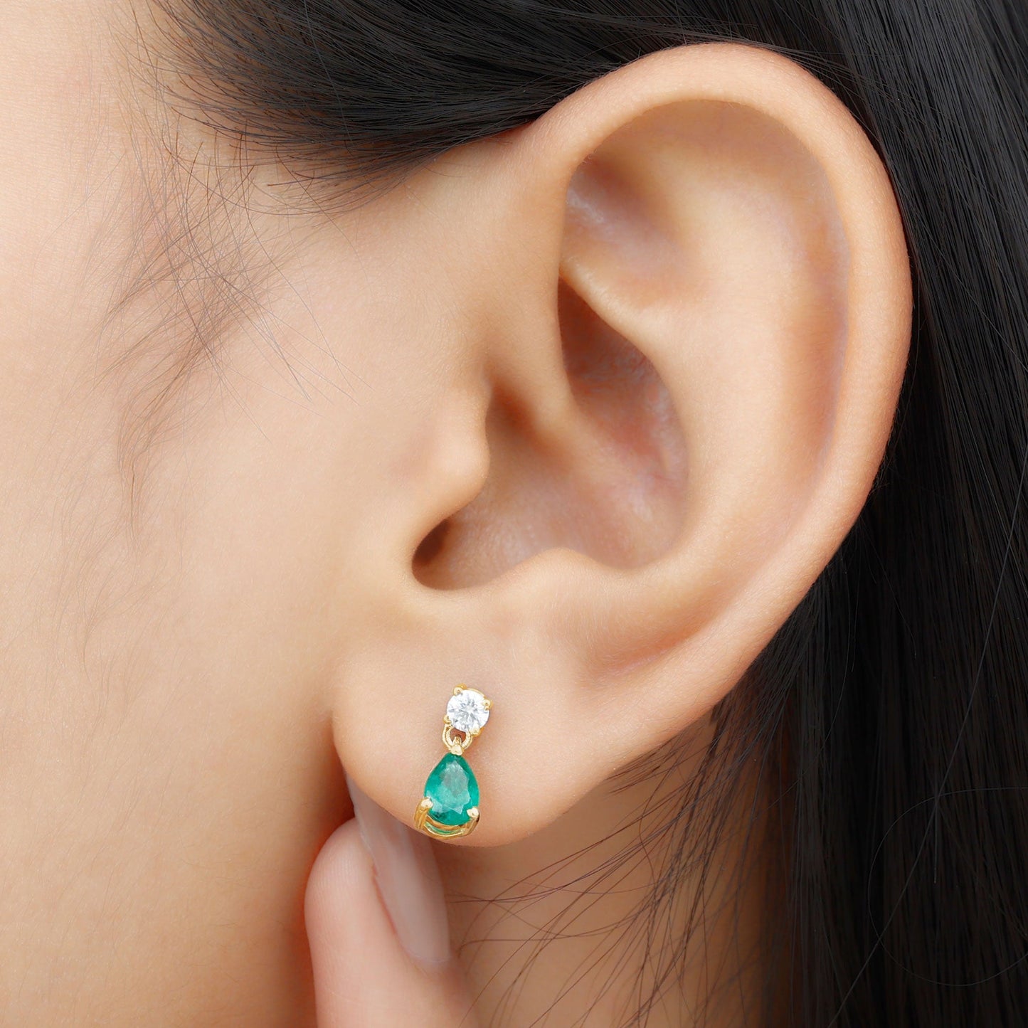 Natural Emerald and Moissanite Bridal Teardrop Earrings