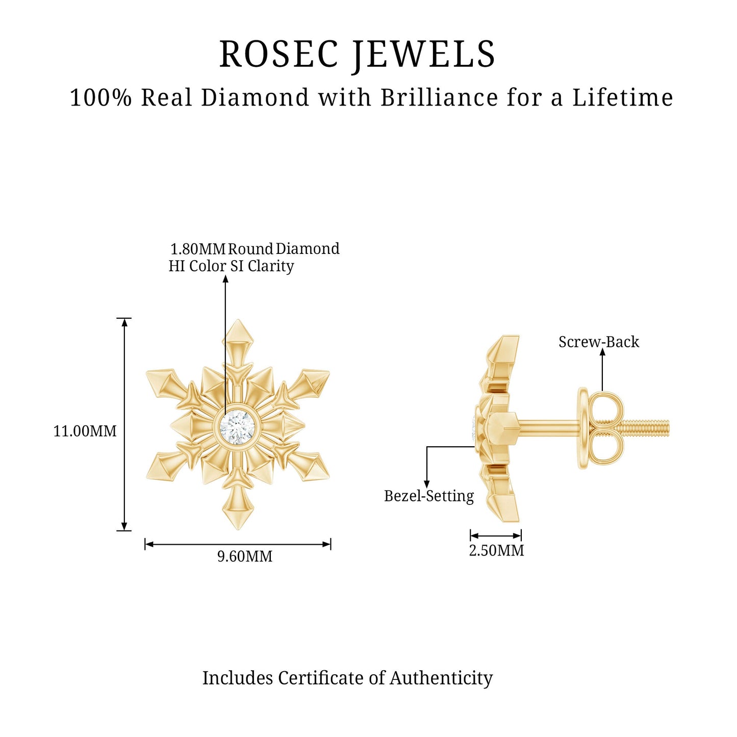 Bezel Set Diamond Snowflake Stud Earrings