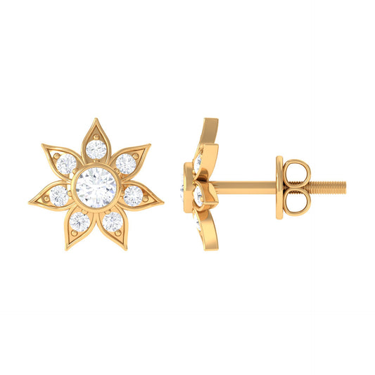 Natural Diamond Flower Earrings with Screw Back