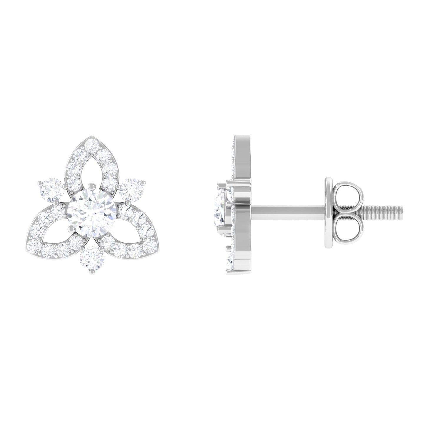 Real Diamond Flower Stud Earrings with Certificate