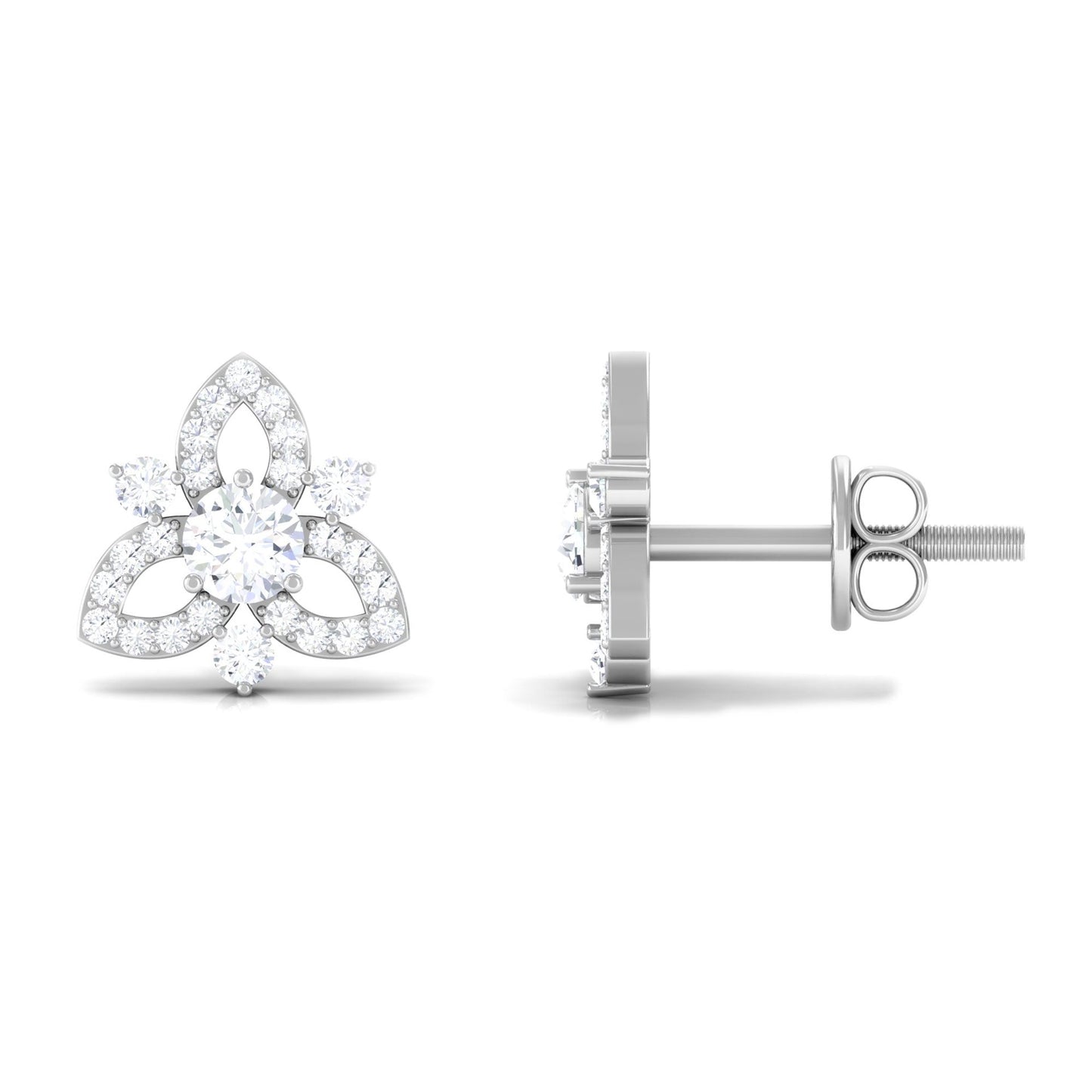 Real Diamond Flower Stud Earrings with Certificate