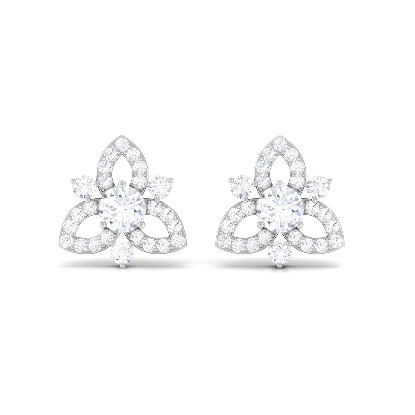 Real Diamond Flower Stud Earrings with Certificate