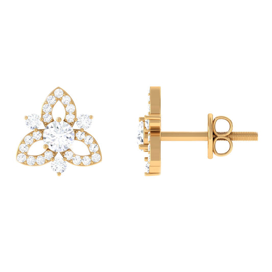 Real Diamond Flower Stud Earrings with Certificate