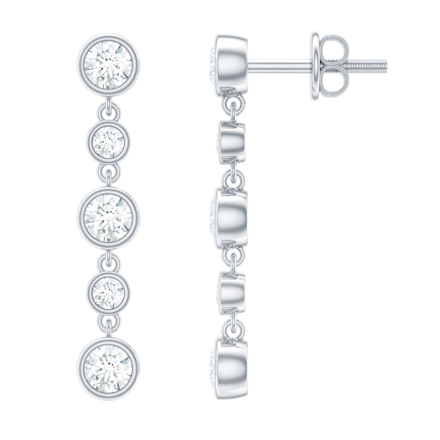 Certified Moissanite Dangle Earrings in Bezel Setting