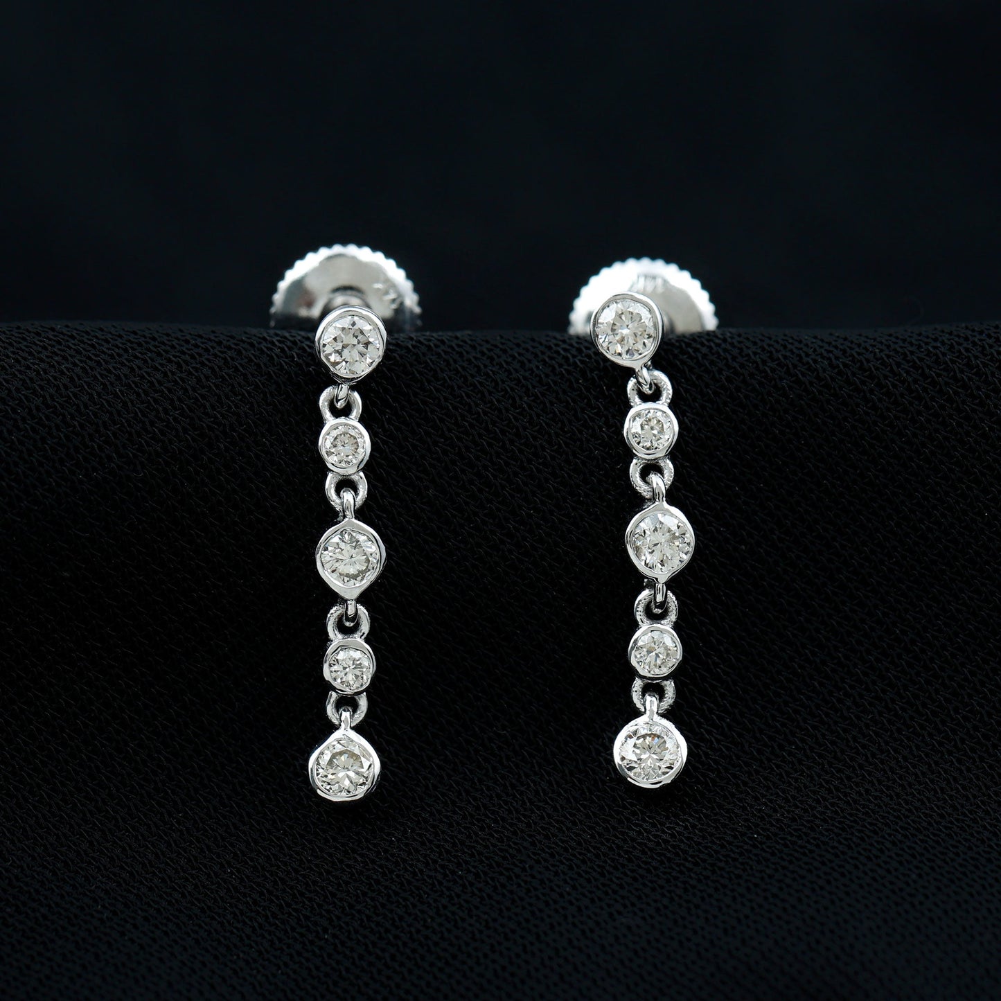 Certified Moissanite Dangle Earrings in Bezel Setting