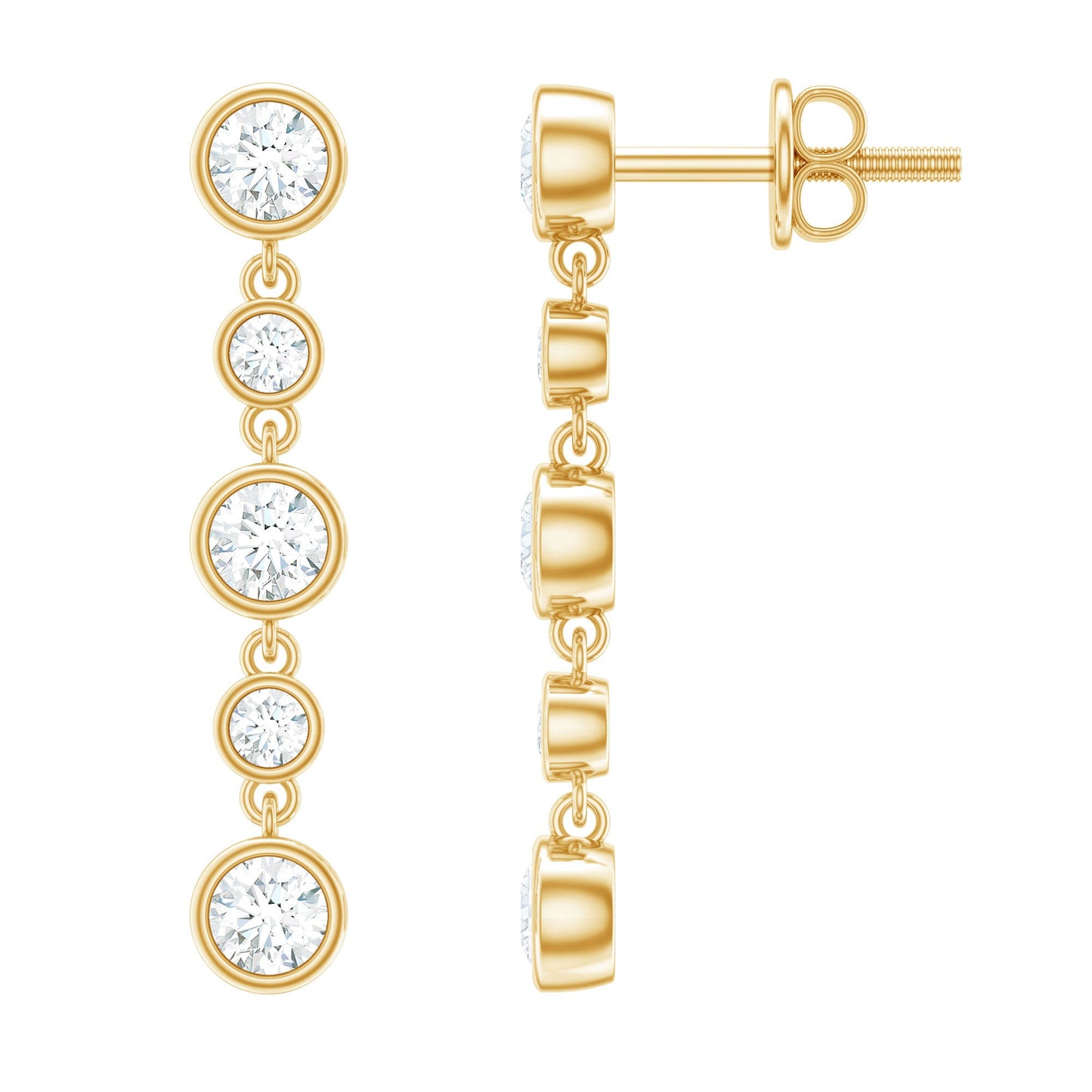 Certified Moissanite Dangle Earrings in Bezel Setting