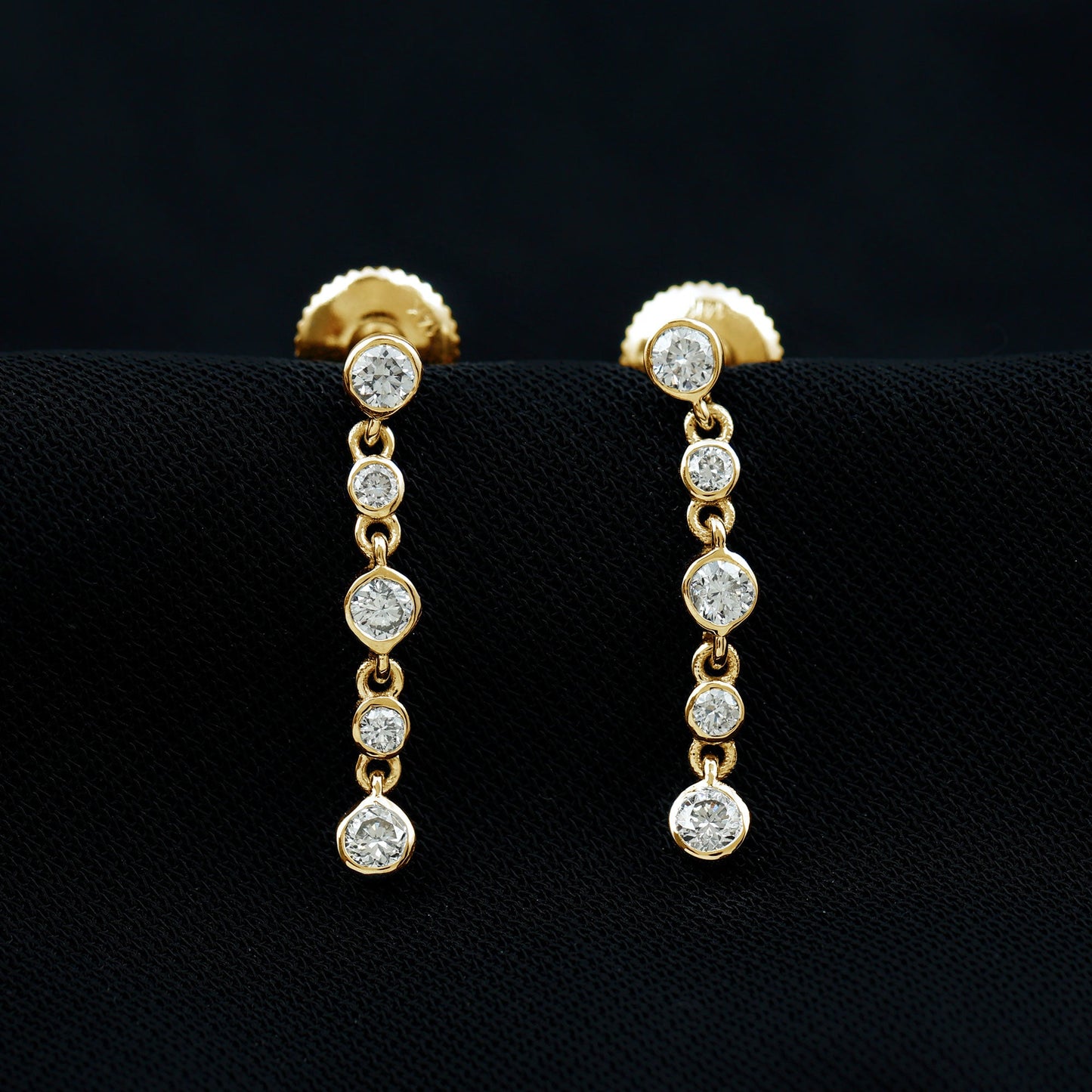 Certified Moissanite Dangle Earrings in Bezel Setting
