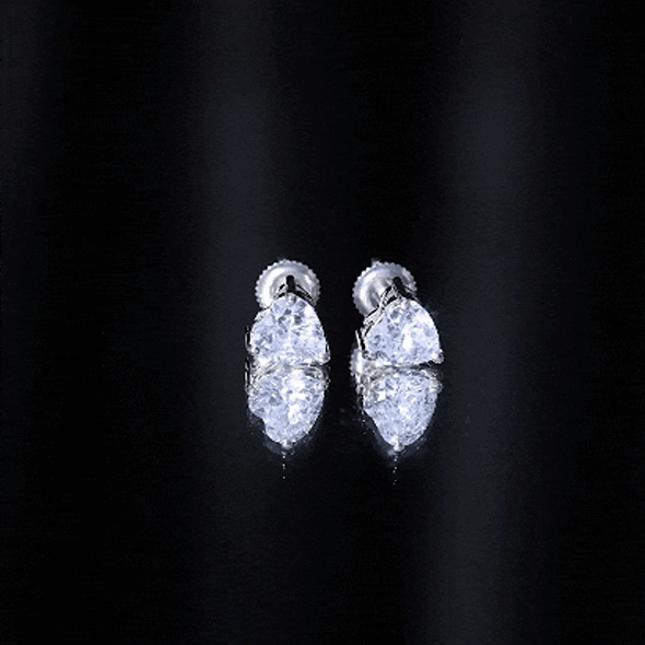 3 Carat Heart Shape Cubic Zirconia Solitaire Stud Earrings