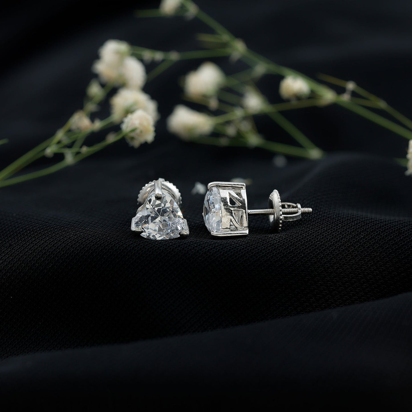 3 Carat Heart Shape Cubic Zirconia Solitaire Stud Earrings