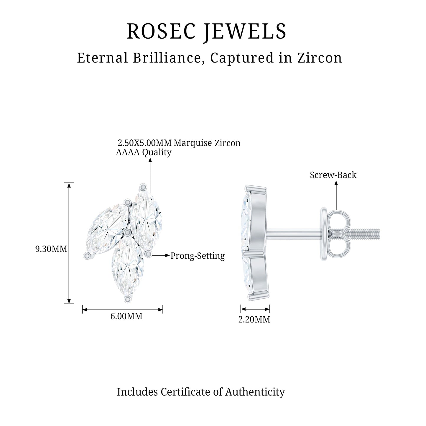 Nature Inspired 1 Carat Marquise Cut Zircon Leaf Stud Earrings