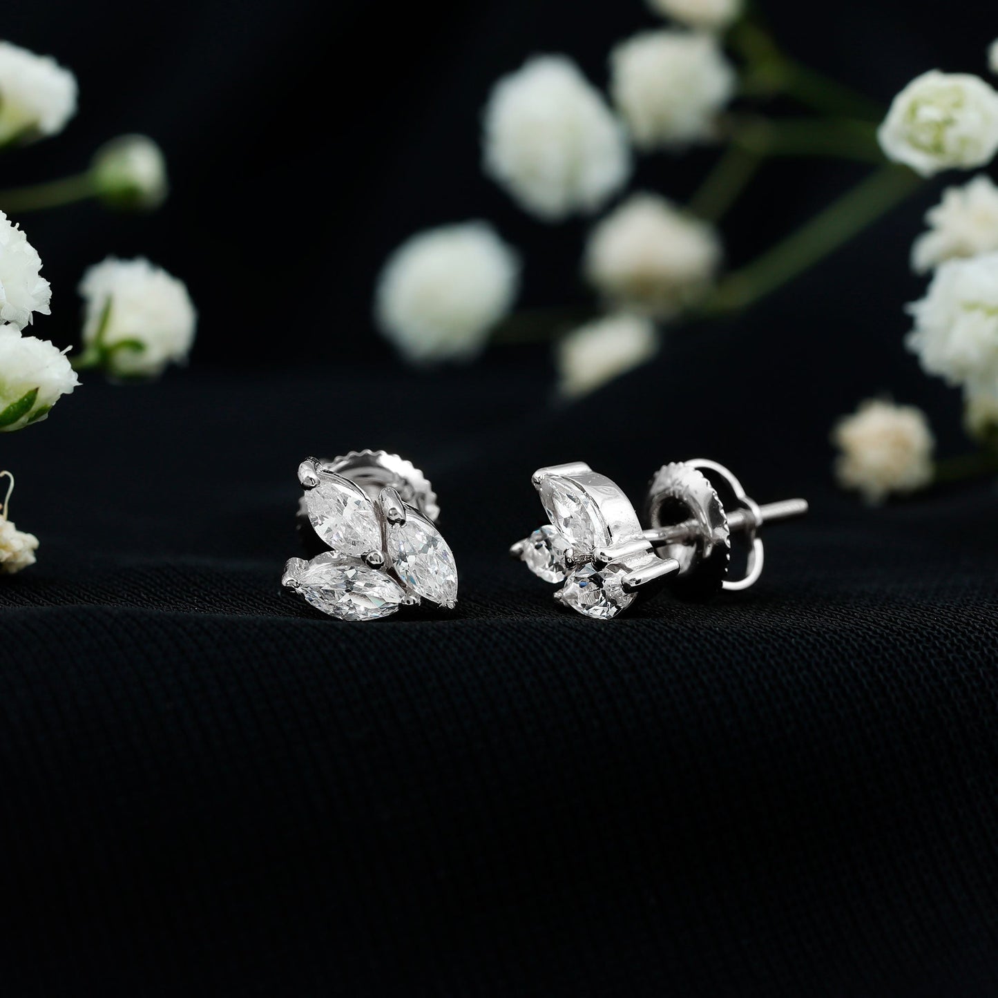 Nature Inspired 1 Carat Marquise Cut Zircon Leaf Stud Earrings