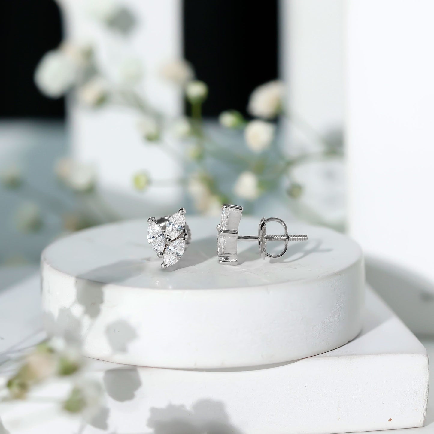 Nature Inspired 1 Carat Marquise Cut Zircon Leaf Stud Earrings