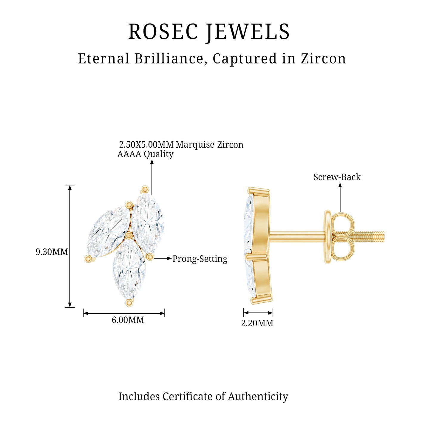 Nature Inspired 1 Carat Marquise Cut Zircon Leaf Stud Earrings