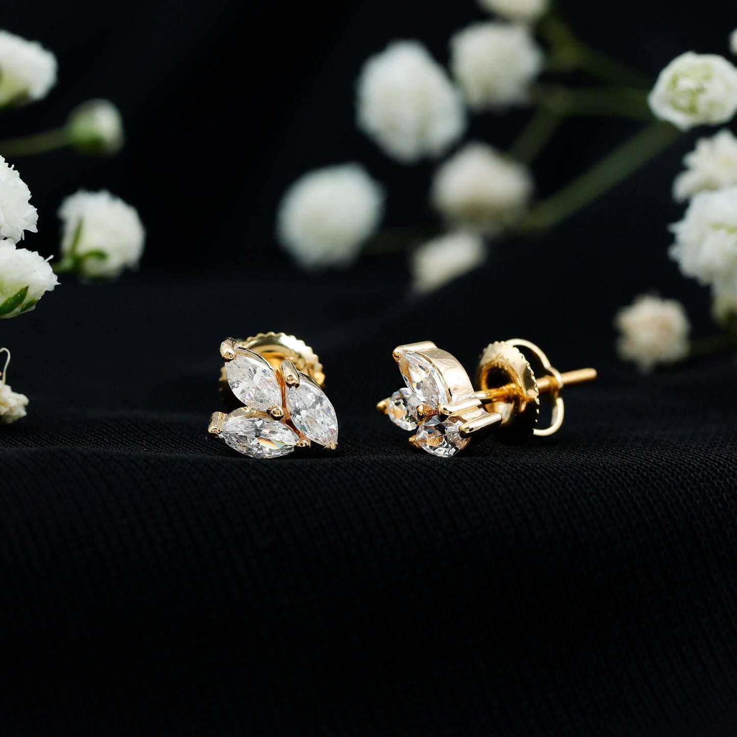 Nature Inspired 1 Carat Marquise Cut Zircon Leaf Stud Earrings