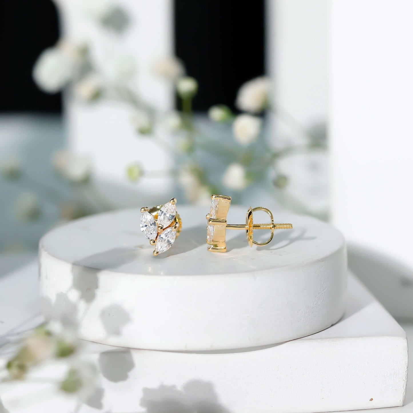 Nature Inspired 1 Carat Marquise Cut Zircon Leaf Stud Earrings