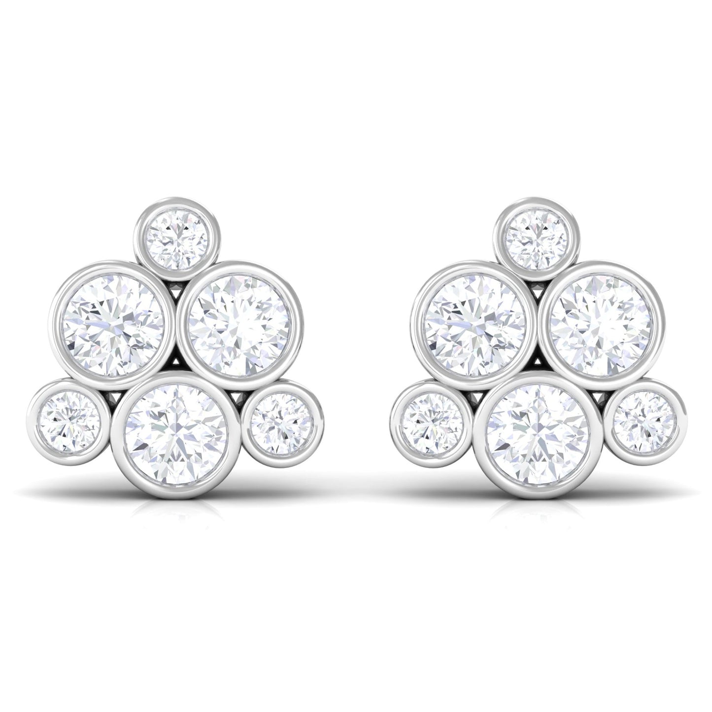 Certified Zircon Cluster Stud Earrings in Bezel Setting