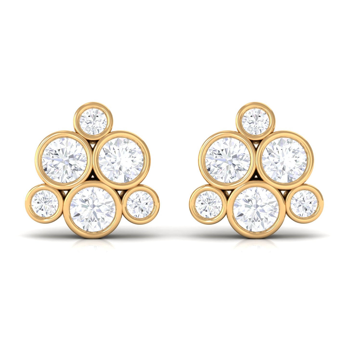 Certified Zircon Cluster Stud Earrings in Bezel Setting