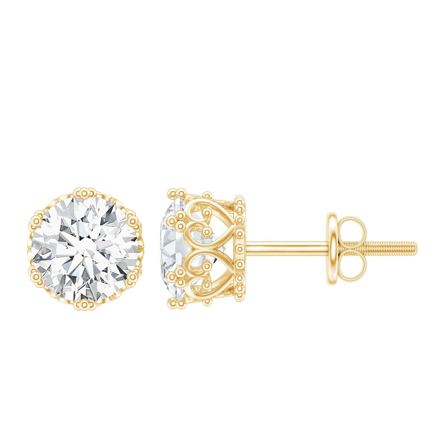 2 CT Round Cut Zircon Solitaire Stud Earrings in Crown Setting
