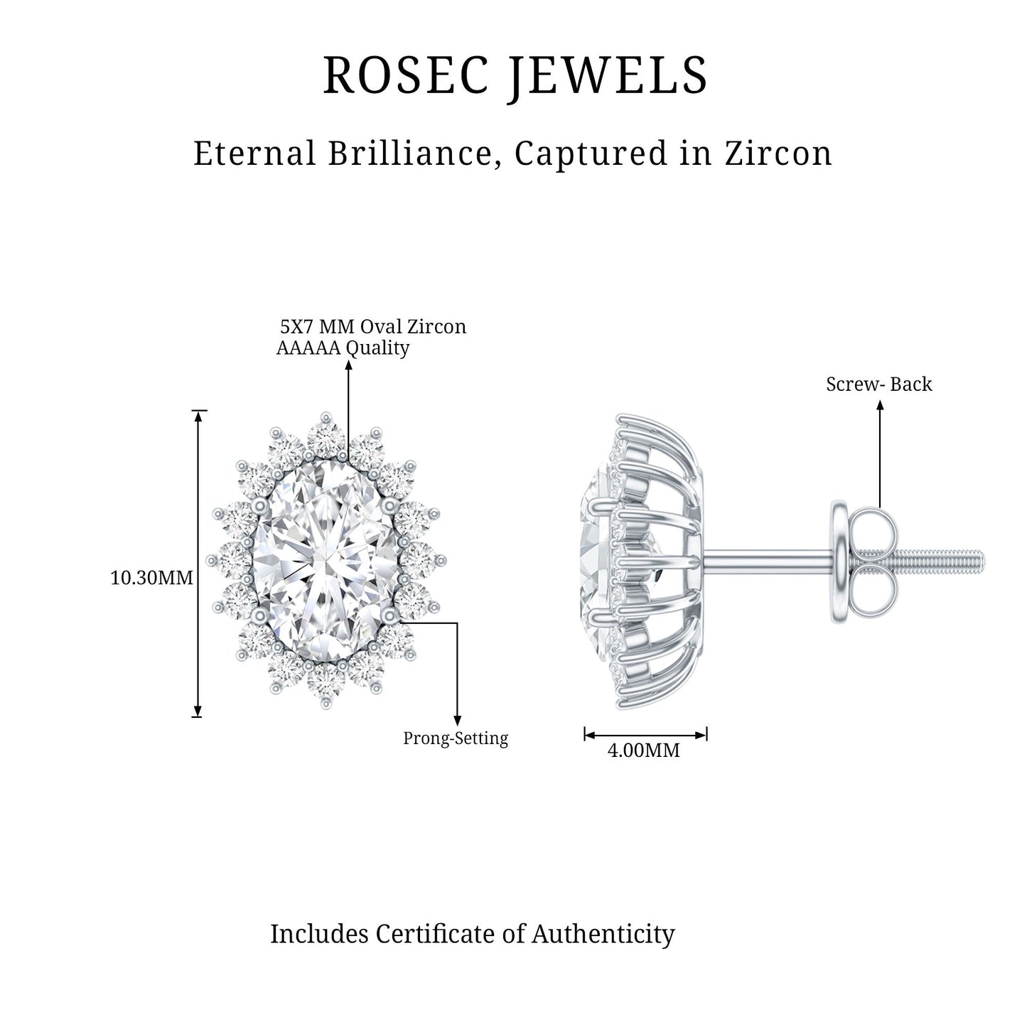 Certified 1.9 Carat Oval Cut Cubic Zirconia Studs