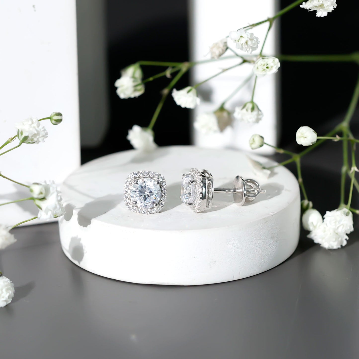 2.25 CT Round Cut Zircon Cocktail Halo Stud Earrings
